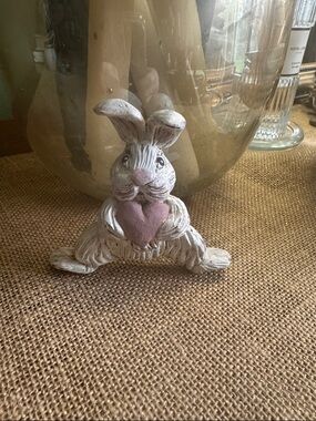 Decorative Bunny Figurine with Pink Heart Artist Signed